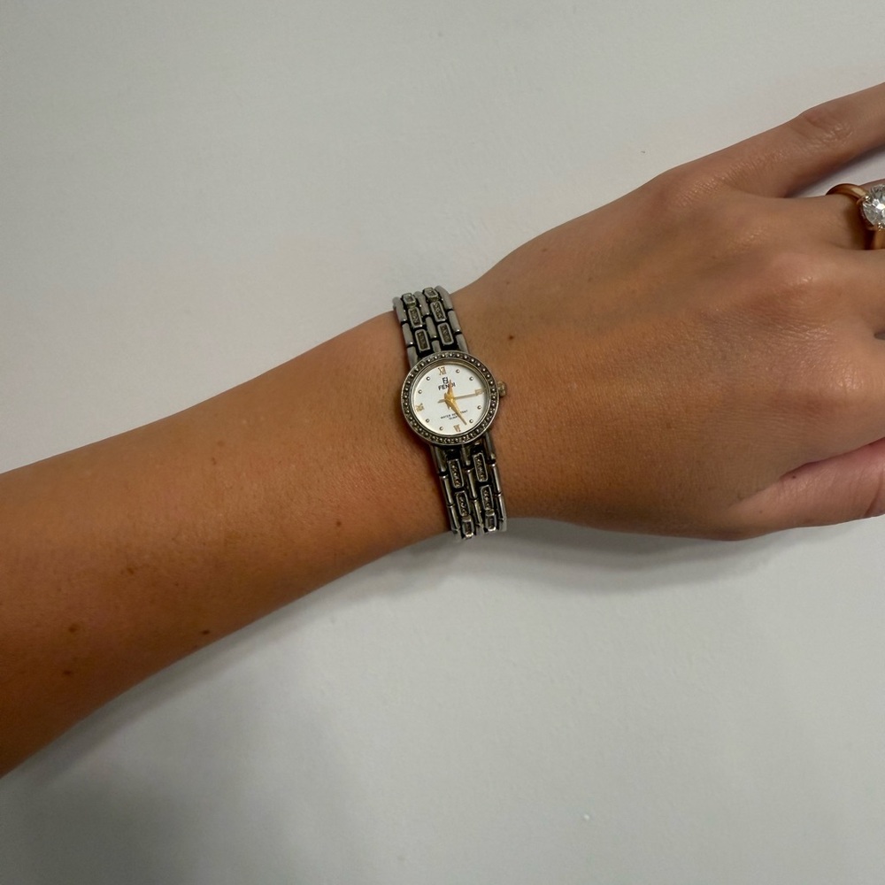 Vintage Fendi Silver Women's Watch with White Dial